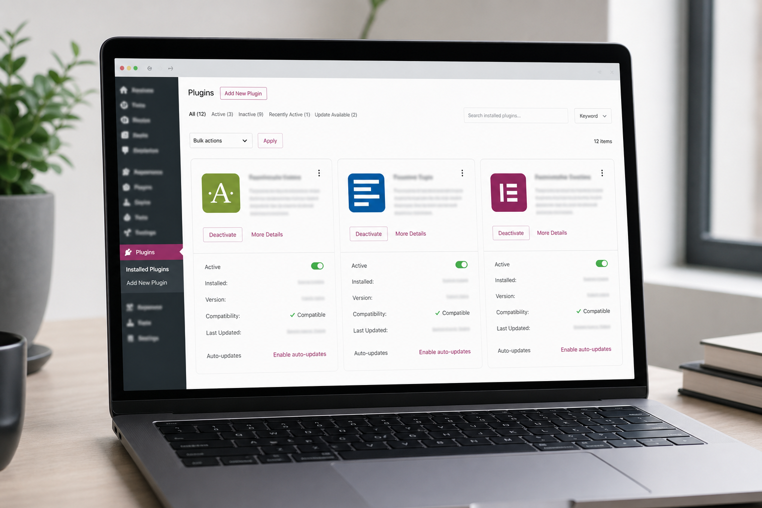 WordPress plugins on a laptop